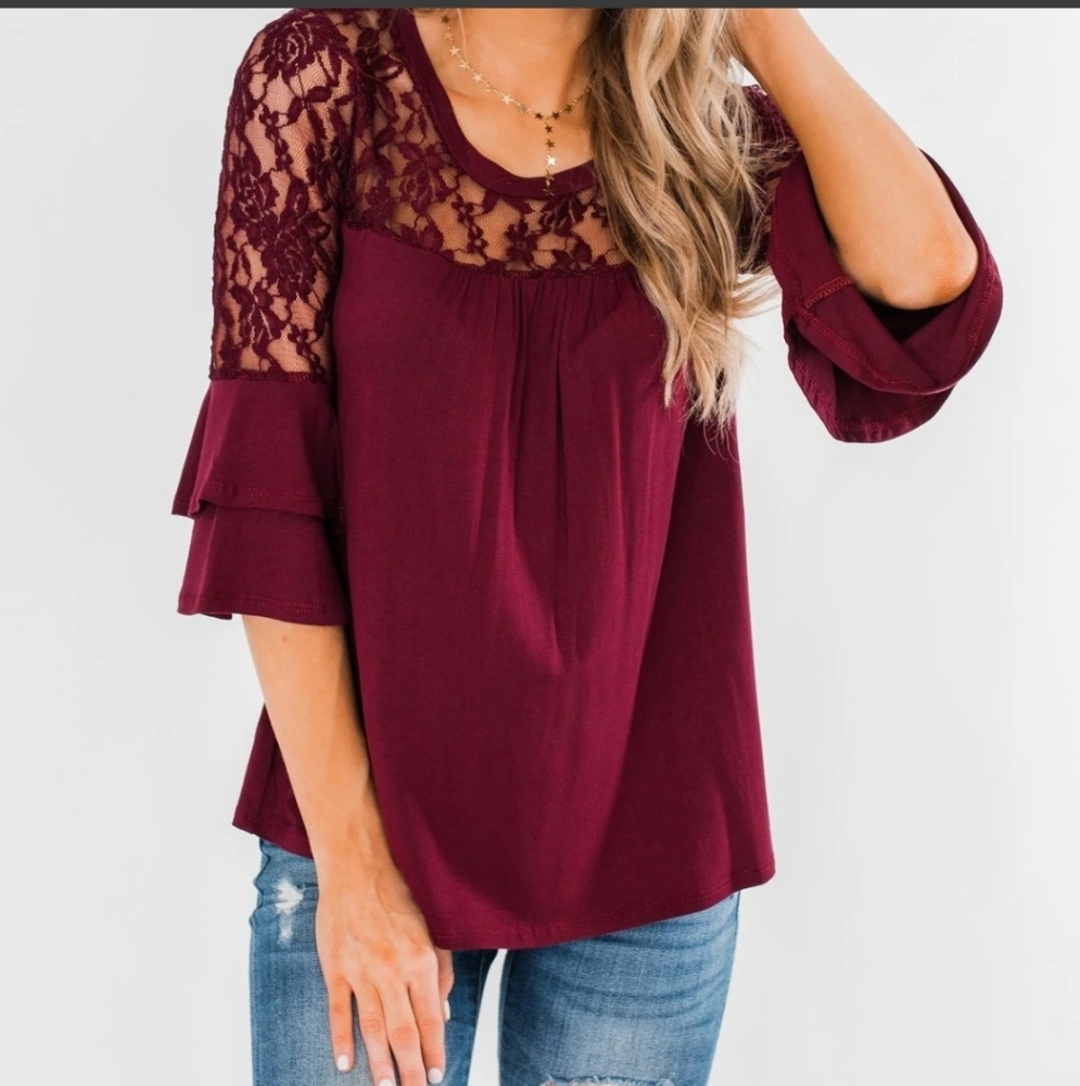Right Beside Me Lace & Ruffles Top